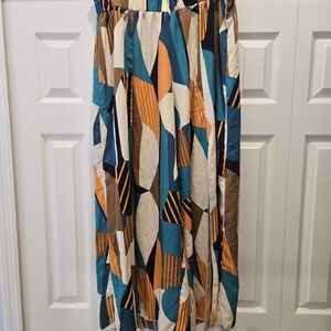 SHEIN Geometric Wide Leg Pants - Teal, Orange, Brown